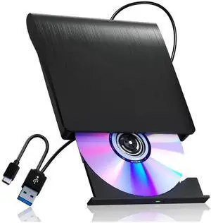 Hitoor External CD/DVD Drive for Laptop PC, Portable CD DVD Player USB 3.0 Type C Portable Optical Drive, External CD DVD Burner Compatible with Windows 10 11 Linux Mac OS