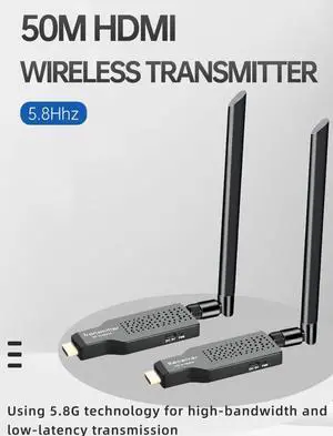 Wireless HDMI Transmitter and Receiver, 165ft/50m Wireless HDMI for 4K Decode Input 1080P Output, Plug&Play Portable 2.4G/5.8G for Video and Audio to Monitor from PC/Projector/TV Box