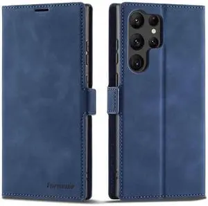 WERLEO Case for Samsung Galaxy S25 Ultra 5G 6.9 inch Premium PU Leather Phone Cover with Card Holder Stand, Shockproof Flip Wallet Cover Blue