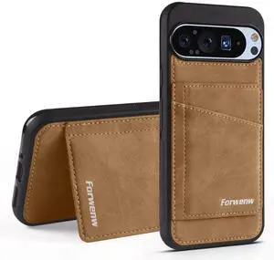 WERLEO Case for Google Pixel 9 / Pixel 9 Pro Premium PU Leather Phone Cover with Card Holder Kickstand Magnetic Shockproof Flip Wallet Cover Brown