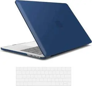 Compatible with MacBook Pro 15 Inch Case 2019 2018 2017 2016 A1990 A1707, Hard Shell Case with Keyboard Cover & Type C Adapter for Mac Pro 15 Touch Bar Navy Blue