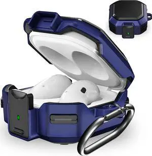 Armor Case Cover with Secure Lock for Samsung Galaxy Buds 2 Pro Case 2022 /Galaxy Buds Pro Case 2021 /Galaxy Buds 2 Case 2021 /Galaxy Buds Live Case 2020 with Keychain Blue