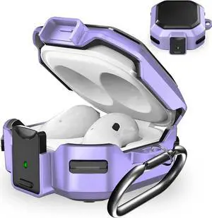 Armor Case Cover with Secure Lock for Samsung Galaxy Buds 2 Pro Case 2022 /Galaxy Buds Pro Case 2021 /Galaxy Buds 2 Case 2021 /Galaxy Buds Live Case 2020 with Keychain Purple