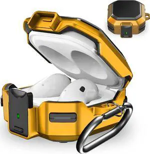 Armor Case Cover with Secure Lock for Samsung Galaxy Buds 2 Pro Case 2022 /Galaxy Buds Pro Case 2021 /Galaxy Buds 2 Case 2021 /Galaxy Buds Live Case 2020 with Keychain Yellow