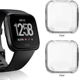 2 Pack Screen Protector Case for Fitbit Versa Soft TPU Slim Fit Full Cover Screen Protector Case for Fitbit Versa Smartwatch Bands Accessories