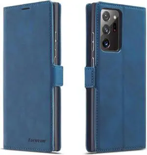Samsung Galaxy Note 20 Ultra 5G Case, Premium PU Leather Cover TPU Bumper with Card Holder Kickstand Hidden Magnetic Shockproof Flip Wallet Case for Samsung Galaxy Note 20 Ultra 5G Blue