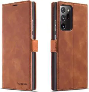 Samsung Galaxy Note 20 Ultra 5G Case, Premium PU Leather Cover TPU Bumper with Card Holder Kickstand Hidden Magnetic Shockproof Flip Wallet Case for Samsung Galaxy Note 20 Ultra 5G Brown