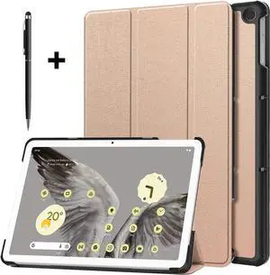 Google Pixel Tablet Case 11 Inch 2023, Slim Stand Protective Case Smart Folio Cover with 2 in 1 Stylus Pen Rose Gold