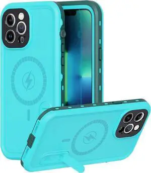 Waterproof Case for iPhone 13 Pro Max with Mag-Safe Charging, Built-in Screen Protector and Kickstand, Magnetic Heavy Duty Shockproof for Apple iPhone 13 Pro Max 5G Blue