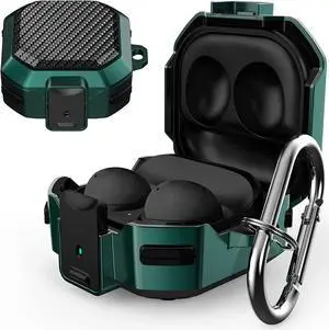 Armor Cover for Samsung Galaxy Buds 2 Pro Case (2022) /Galaxy Buds Pro Case (2021) /Galaxy Buds 2 Case (2021) /Galaxy Buds Live Case (2020) Case, Shockproof Protective Cover with Keychain Black Green