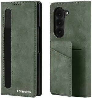 Case for Samsung Galaxy Z Fold 5 5G, Premium PU Leather Phone Cover with Card Holder, S Pen Holder, Stand, Shockproof Flip Wallet Cover Green