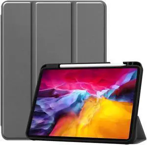 iPad Pro 11 inch Case 2022 2021 2020 2018 with Pencil Holder, Slim Lightweight Trifold Stand Cover with Soft TPU Back Cover - Auto Sleep / Wake+Pencil Charging - Smart Case Grey