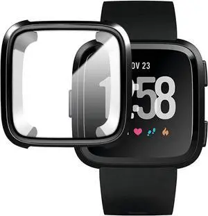 [New Version] Case for Fitbit Versa Soft TPU Protective Full Cover Shell Bumper Case Protector for Fitbit Versa Smartwatch Black