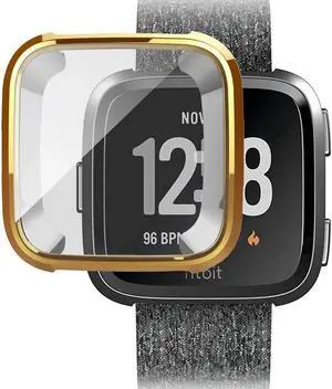 [New Version] Case for Fitbit Versa Soft TPU Protective Full Cover Shell Bumper Case Protector for Fitbit Versa Smartwatch Gold