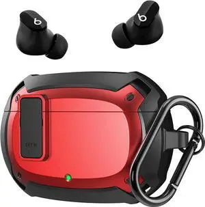 Beats Studio Buds Case Cover 2021, Secure Lock Hard Rugged Cool Shockproof Protective Case Cover for Beats Studio Buds Wireless Earbuds Case Accessories with Keychain Carabiner for Men Women Red