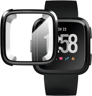 [New Version] Case for Fitbit Versa Soft TPU Protective Full Cover Shell Bumper Case Protector for Fitbit Versa Smartwatch Black