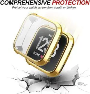 Werleo Screen Protector Case, Scratch-resistant Flexible Lightweight Plated TPU FullBody Protective Case for Fitbit Versa Smart Watch Gold
