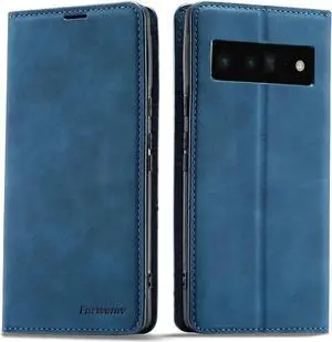 Case for Google Pixel 6 Pro 5G 6.71 inch Premium PU Leather Cover with Card Holder Kickstand Shockproof Flip Wallet Cover Blue
