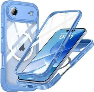 Magnetic Case for iPhone 17 Air with Built-in Screen Protector, Shockproof Phone Cover with Camera Protector, Compatible with MagSafe, Full Body Phone Case Blue