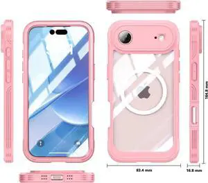 Magnetic Case for iPhone 17 Air with Built-in Screen Protector, Shockproof Phone Cover with Camera Protector, Compatible with MagSafe, Full Body Phone Case Pink