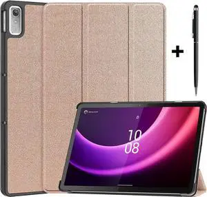 Case for Lenovo Tab P11 2nd Generation 11.5 inch / Xiaoxin Pad Plus 11.5 2023, Tri fold Slim Lightweight Hard Shell Smart Protective Cover with Multi-Angle Stand, Universal Stylus Pen Rose Gold