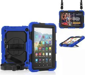 Case for Fire HD 8 2020 & Fire HD 8 Plus 2020 Heavy Duty Protective Shockproof Cover with Hand Strap, Shoulder Strap, Kickstand for Amazon Kindle Fire HD 8 & Fire HD 8 Plus 8 inch Tablet 2020 Release