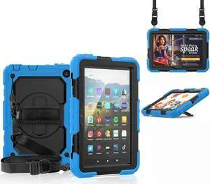 Case for Fire HD 8 2020 & Fire HD 8 Plus 2020 Heavy Duty Protective Shockproof Cover with Hand Strap, Shoulder Strap, Kickstand for Amazon Kindle Fire HD 8 & Fire HD 8 Plus 8 inch Tablet 2020 Release