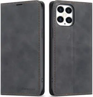 Case for iPhone 12 Pro Max Premium PU Leather Cover TPU Bumper with Card Holder Kickstand Hidden Magnetic Adsorption Shockproof Flip Wallet Case for iPhone 12 Pro Max 6.7 inch