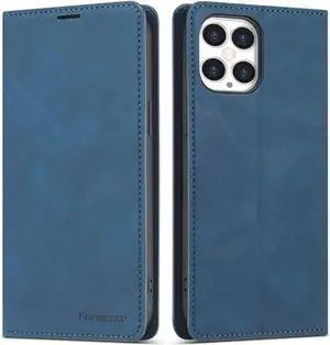 Case for iPhone 12 Pro Max Premium PU Leather Cover TPU Bumper with Card Holder Kickstand Hidden Magnetic Adsorption Shockproof Flip Wallet Case for iPhone 12 Pro Max 6.7 inch Blue