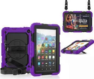 Case for Fire HD 8 2020 & Fire HD 8 Plus 2020 Heavy Duty Protective Shockproof Cover with Hand Strap, Shoulder Strap, Kickstand for Amazon Kindle Fire HD 8 & Fire HD 8 Plus 8 inch Tablet 2020 Release