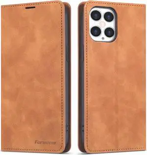 Case for iPhone 12 Pro Max Premium PU Leather Cover TPU Bumper with Card Holder Kickstand Hidden Magnetic Adsorption Shockproof Flip Wallet Case for iPhone 12 Pro Max 6.7 inch Brown
