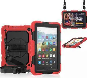 Case for Fire HD 8 2020 & Fire HD 8 Plus 2020 Heavy Duty Protective Shockproof Cover with Hand Strap, Shoulder Strap, Kickstand for Amazon Kindle Fire HD 8 & Fire HD 8 Plus 8 inch Tablet 2020 Release