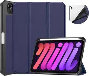 New iPad Mini 6 Case 2021 with Pencil Holder - [Full Body Protection + 2nd Gen Apple Pencil Charging + Auto Wake/Sleep], Soft TPU Back Cover for 2021 iPad Mini 6th Generation 8.3 inch Blue