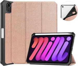 New iPad Mini 6 Case 2021 with Pencil Holder - [Full Body Protection + 2nd Gen Apple Pencil Charging + Auto Wake/Sleep], Soft TPU Back Cover for 2021 iPad Mini 6th Generation 8.3 inch Rose Gold