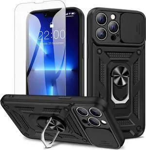 for iPhone 13 Pro Max Case, with Slide Camera Cover & Built-in 360° Rotating Kickstand & Front Screen Protector Protective Case for iPhone 13 Pro Max 6.7 inch