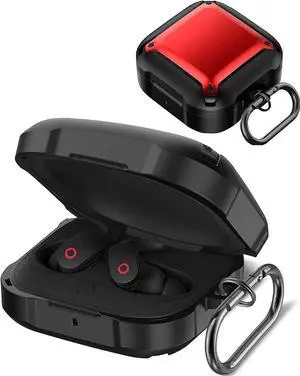 For Beats Fit Pro Case Cover, Full-Body Protective Rugged Hard PC Soft TPU Armor Earbuds Case for Beats Fit Pro 2021 Headphones Accessories Charging Shell Protector with Carabiner Red