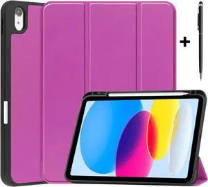 Case Compatible with iPad 10th Generation 10.9 Inch 2022 with Pencil Holder, Protective Stand Cover with Soft TPU Back, Auto Sleep/Wake with Universal Stylus Pen Rose Red