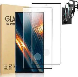 [2+2 Pack] Galaxy S23 Ultra Screen Protector, 2 Pack Camera Lens Protector , Ultrasonic Fingerprint Support, 3D Curved,HD Clear 9H Tempered Glass Screen Protector, For Samsung Galaxy S23 Ultra 5G (6.8