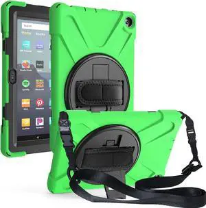 Case for Amazon Kindle Fire HD 8 2020 / Fire 8 Plus 2020 - 10th Generation 2020 Released - Shockproof Protective Cover with Built-in Kickstand Hand Strap & Shoulder Strap Green