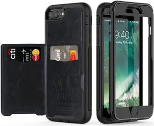iPhone 6 7 8 Plus Case Werleo Full-Body Heavy Duty Protection Case with a Dual Layer Wallet designlot & Kickstand for iPhone 6 7 8 Plus 5.5 inch PC TPU and PU Leather 3 Layer Hybrid Case