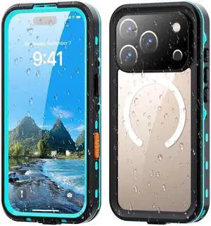for iPhone 17 Pro Waterproof Case Compatible with MagSafe, Magnetic Waterproof Full Body IP68 Underwater Case Built-in Screen Protector Military Grade Shockproof Cover with Lanyard Blue