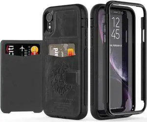 iPhone XR Case with Wallet Full-Body Military Grade Protection Case with a Dual Layer Wallet designlot & Kickstand for iPhone XR 2018 Release for Girl Women Men