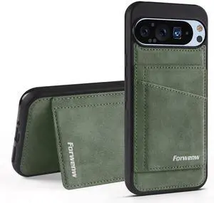 Case for Google Pixel 9 Pro XL Premium PU Leather Phone Cover with Card Holder Kickstand Magnetic Shockproof Flip Wallet Cover Green
