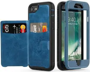 iPhone 6 7 8 Case Werleo Full-Body Heavy Duty Protection Case with a Dual Layer Wallet designlot & Kickstand for iPhone 6 7 8 4.7 Inch PC TPU and PU Leather 3 Layer Hybrid Blue