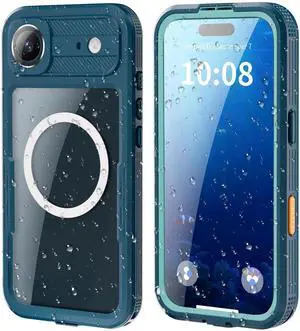 for iPhone 17 Air Waterproof Case Compatible with MagSafe, Magnetic Waterproof Full Body IP68 Underwater Case Built-in Screen Protector Military Grade Shockproof Phone Cover with Lanyard Blue