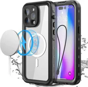 For iPhone 14 Pro Max Case Waterproof, Compatible with Magsafe Magnetic Protective iPhone 14 Pro Max Phone Case, Water Proof Mag Safe Magnet Shockproof Full Body Clear Back Cover with Screen Protector