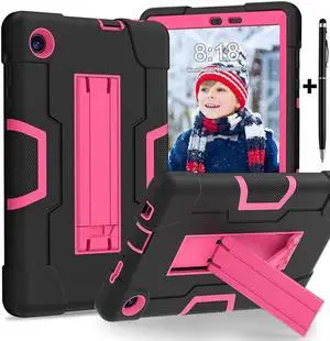 Protective Case For TCL Tab 8 LE Model 9137W) / TCL Tab 8 WiFi Model 9132X, Shockproof Cover with Kickstand + Universal Stylus Pen Rose Red
