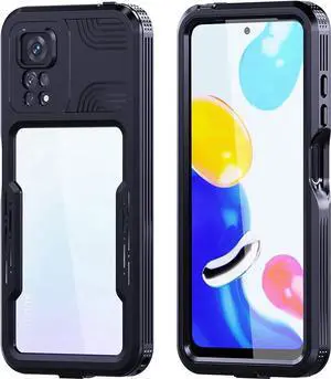 XiaoMi RedMi Note 11/Note 11S Waterproof Case, [Fingerprint Unlock] IP68 Certified Rugged Full Body Underwater Dustproof Shockproof Heavy Duty Protective Case with Screen Protector Wrist Strap, Black