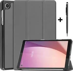 Case for Lenovo Tab M8 4th Gen 2023 8 inch Tablet Model TB-300FU TB-300XU, Slim Lightweight Stand Hard Shell Protective Cover with Stylus Pen Gray