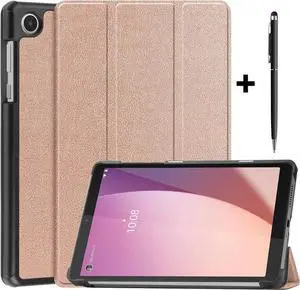 Case for Lenovo Tab M8 4th Gen 2023 8 inch Tablet Model TB-300FU TB-300XU, Slim Lightweight Stand Hard Shell Protective Cover with Stylus Pen Rose Gold